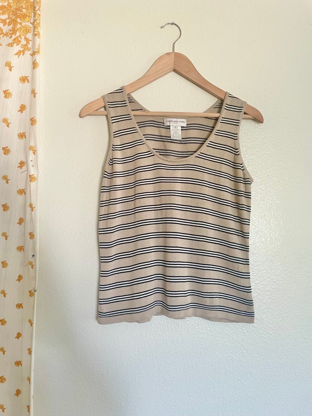 Vintage Jones New York Silk Striped Tank Top Size 8 Neutral Minimalist Y2K
